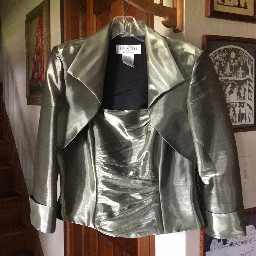 Gray shimmer bustier and bolero dress jacket
